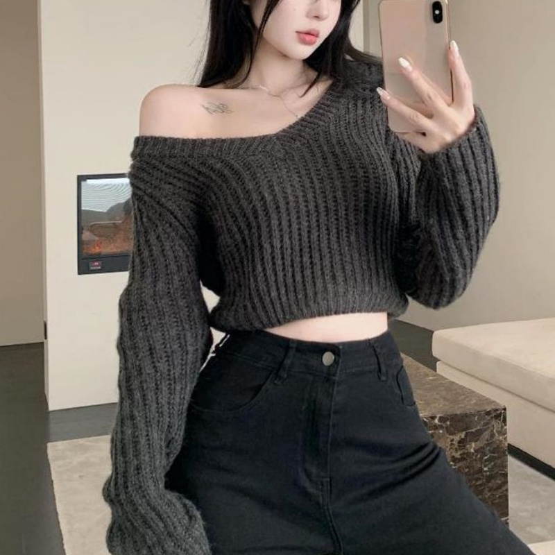 Áo Sweater Dệt Kim Tay Dài Cổ Chữ V Màu Sắc Thời Trang Mùa Thu Cho Nữ