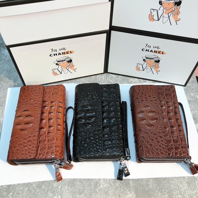 Ví Da Cầm Tay Bản 2 Khóa Chất Da Bò Dập vân cá sấu cao cấp