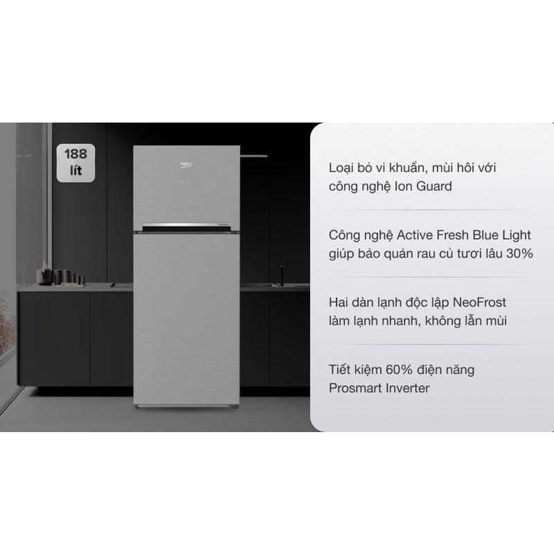 Tủ lạnh Beko Inverter trưng bày 200 lít RDNT200I50VS mới 99%