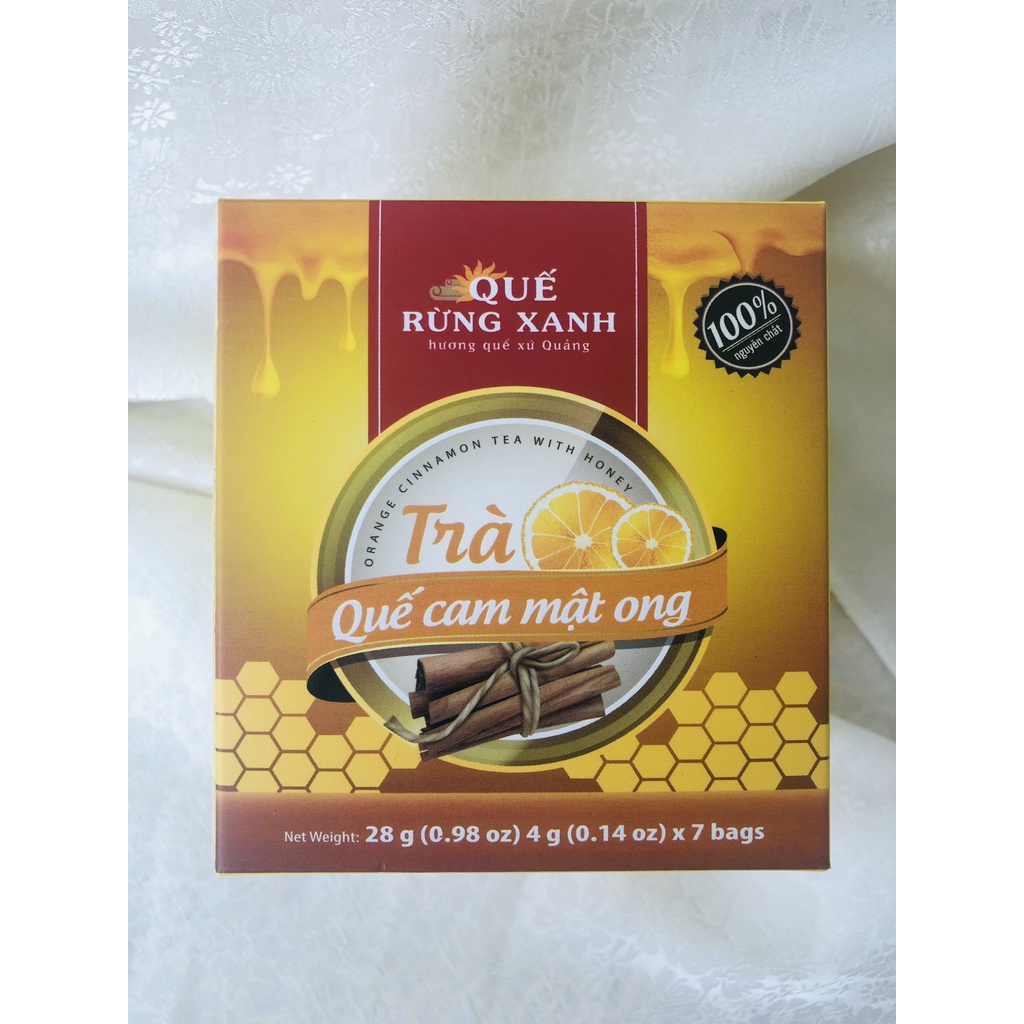 Trà quế cam Quế Rừng Xanh 100% từ quế và cam tẩm mật ong giúp ấm cơ thể, giữ dáng,đẹp da, hộp 7 túi lọc bằng bột bắp ngô