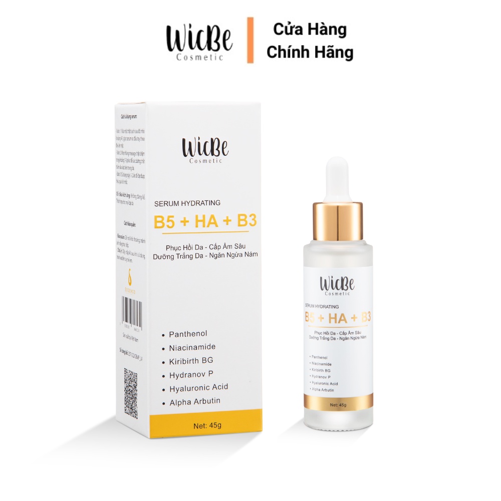 Serum B5 + HA + B3 cấp ẩm sâu, phục hồi, dưỡng trắng da, ngăn ngừa nám Wicbe 45g