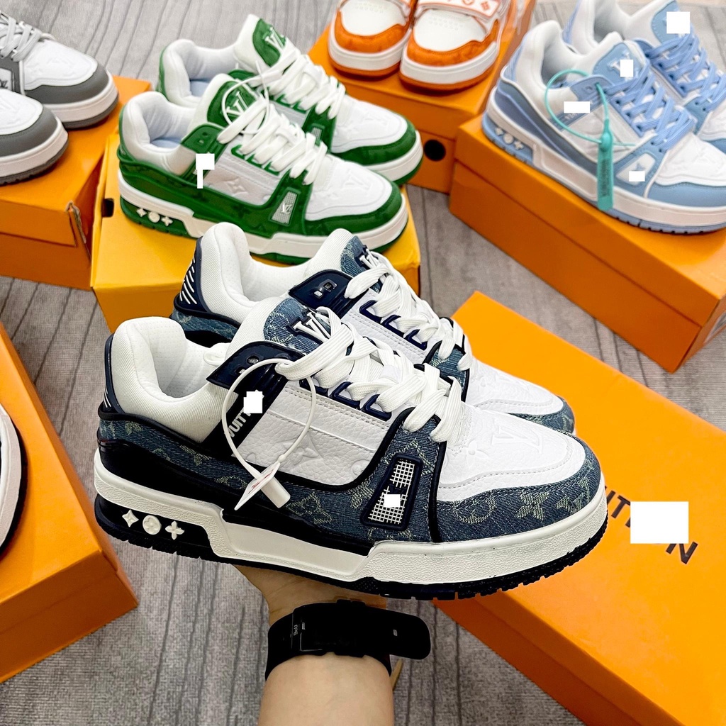 Giày LV Louis Vuitton Trainer Black White, Giày Sneaker LV Nam Nữ Mẫu Mới Hot Hit 2 Phiên Bản Màu Sắc Hàng Cao Cấp