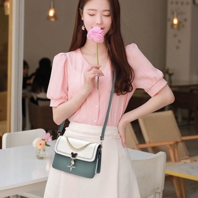 Túi xách nữ mặt gấu Túi kẹp nách hình vuông phối dây xích thời trang #túiđeochéonữ #tui