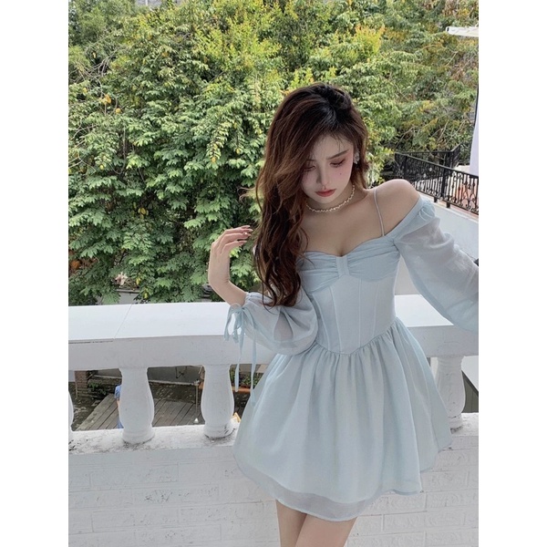 𝐦𝐚𝐬𝐡𝐟𝐞𝐥𝐥𝐨𝐰  Váy voan eo dáng corset tay bồng