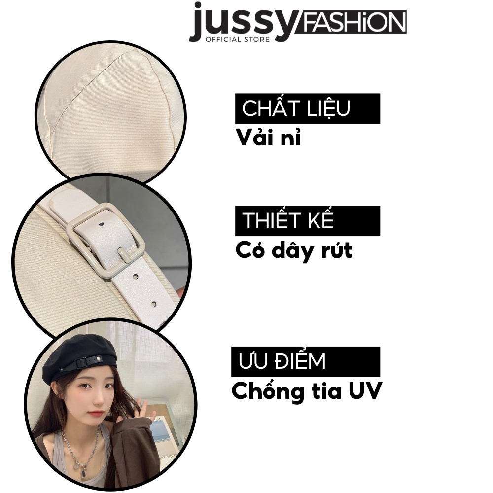 Mũ Nồi Khóa Da Cao Cấp Jussy Fashion Kiểu Mũ Beret Nữ Chất Vải Nỉ 2 Lớp Màu Sắc Vintage Phong Cách Hàn Quốc