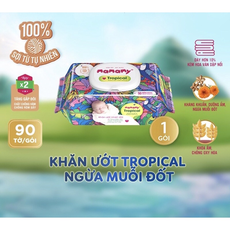 Khăn ướt nhiệt đới Mamamy Tropical 90 tờ