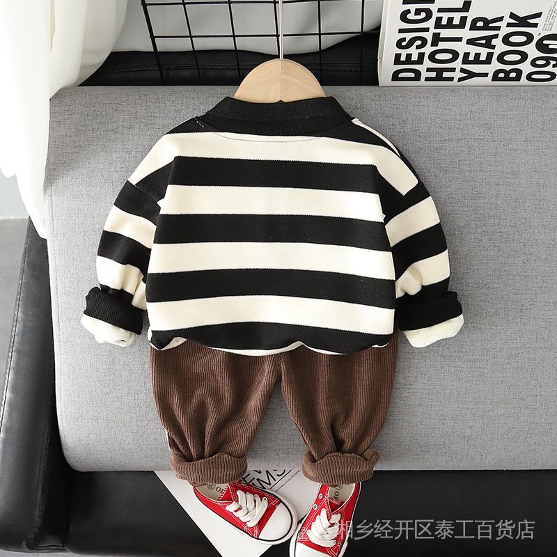Set Đồ Thu Đông Hai Món Gồm Áo Lót Lông Cừu Tay Dài Và Quần Dài Kẻ Sọc Thời Trang Mới 2022 IJ5Z Cho Bé Trai
