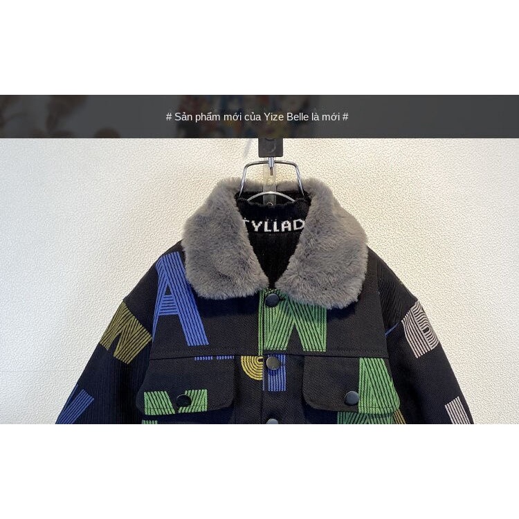 Áo Khoác Denim Lót Lông Cừu Dày Dặn Phong Cách Mới 2022 Cho Bé Trai