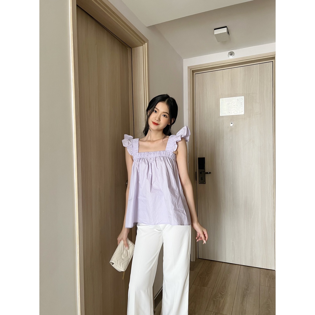 YU CHERRY | Áo hai dây nữ thun vai Ruffle Flying Top YA370