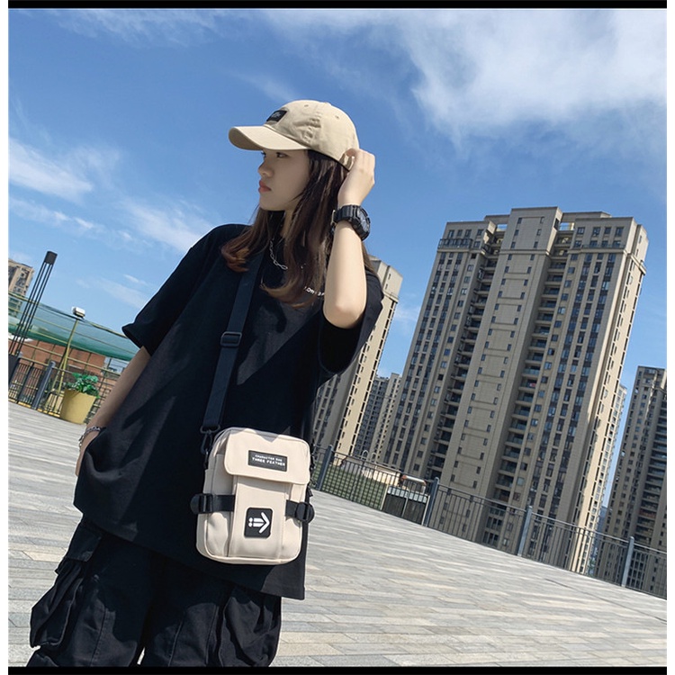 Túi vải mini tote canvas đeo chéo năng động cá tính phong cách Harajuku Nhật Bản dành cho nam nữ