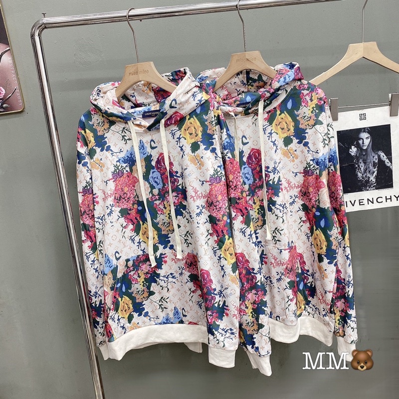 Áo nỉ hodie hoa độc lạ chất hoạ tiết hoa phối màu