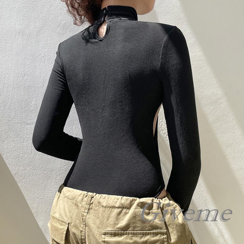 Áo Liền Quần Dài Tay Khoét Lỗ Màu Sắc Thời Trang Cho Nữ