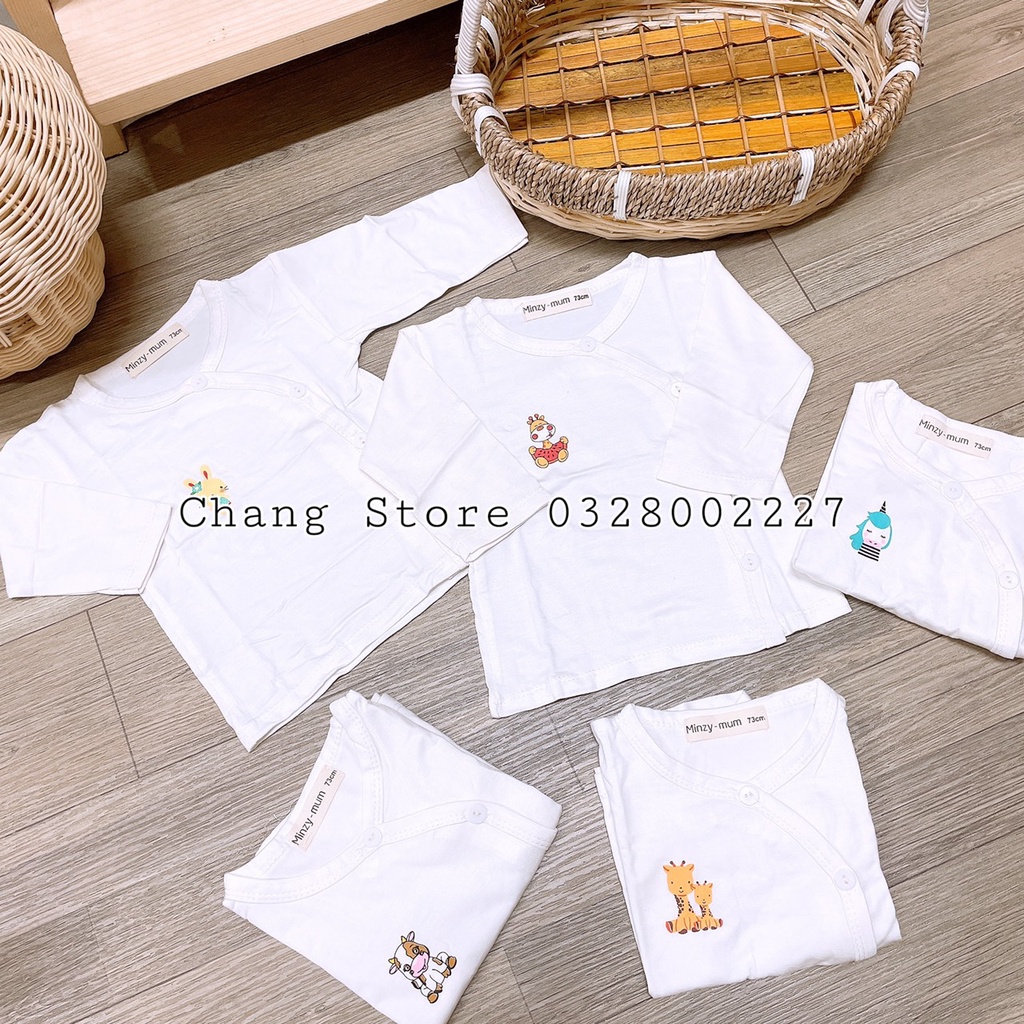 Áo Tay Dài Trắng / Tay Ngắn Vải Thun Lạnh Cao Cấp MinZy Cho Bé Từ 3-8kg.