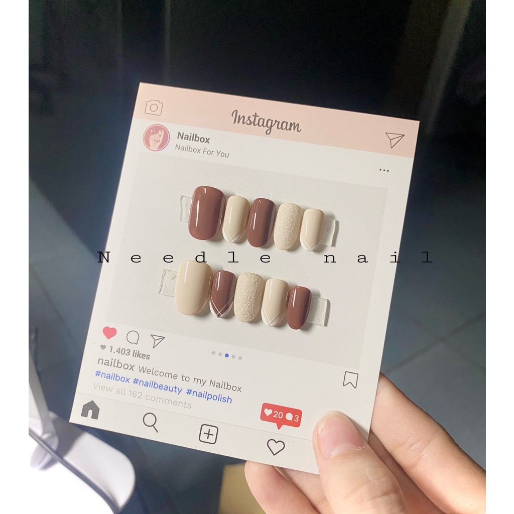 Sét nail box 10 móng tay giả form ngắn tự nhiên tặng keo dũa