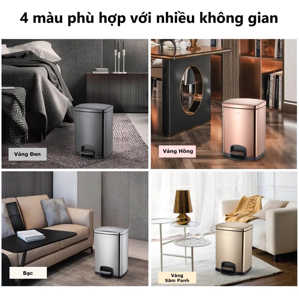 Thùng rác đạp chân CCKO có nắp đậy bật Inox cao cấp CK9934 phòng khách nhà bếp nhiều màu 5L 8L 12L 20L 30L