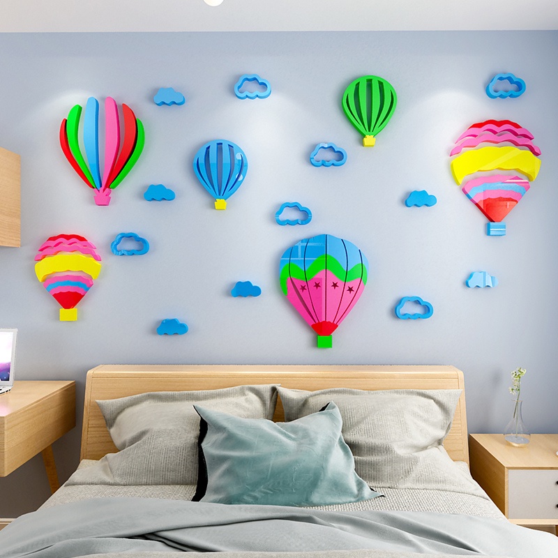 Miếng Dán Tường Trang Trí Hình Khinh Khí Cầu 3D Bằng Acrylic Chống Nước