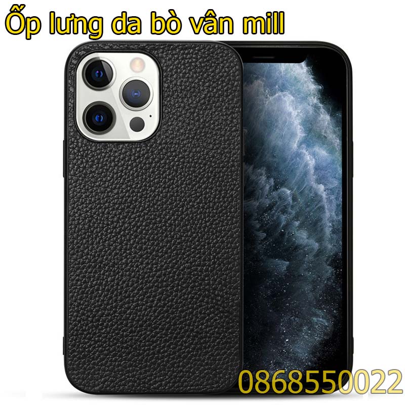 Ốp lưng da bò vân mil iPhone 14 pro max cao cấp
