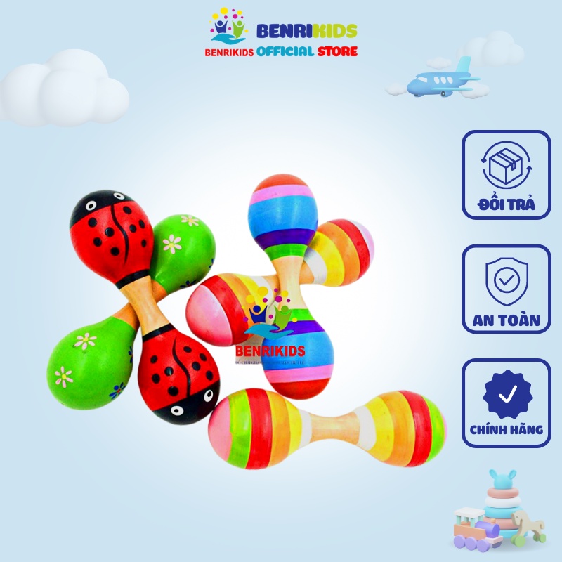 Đồ Chơi Xúc Xắc Chùy 2 Đầu Bo Tròn Loại Đẹp Bằng Gỗ Nhiều Họa Tiết Ngộ Nghĩnh Đáng Yêu Cho Bé Benrikids