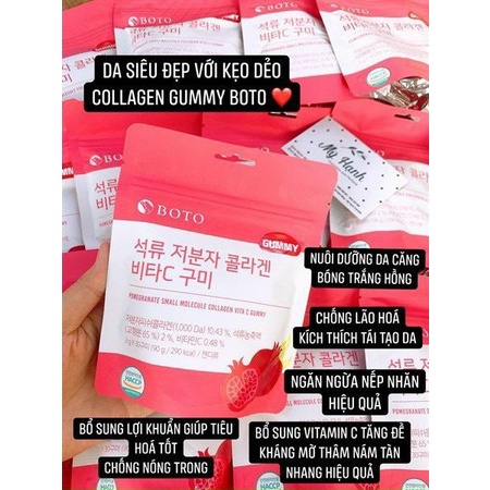 Kẹo Collagen Lựu Boto Kẹo Dẻo Gummy Collagen Vitamin C Hàn Quốc 30 Viên - Gói 90Gr