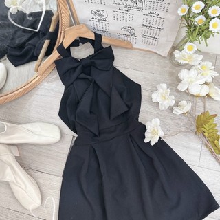 Jumpsuit cổ yếm kèm nơ rời