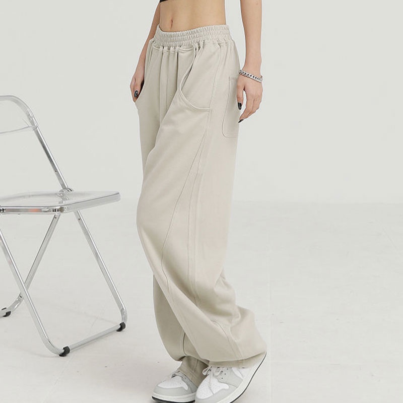 XIN LAN YA SHE Quần Dài Thể Thao Ống Rộng Màu Trơn Thời Trang Cho Cặp Đôi