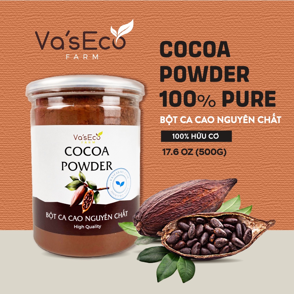 Bột Cacao Nguyên Chất 100% đậm vị VasEco Farm
