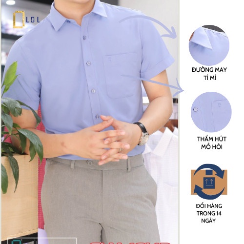 Áo Sơ Mi Nam Công Sở Trơn Đẹp Tay Ngắn Màu Xanh Da Có Túi Từ 49kg Đến 85kg LDL20071 Mềm Mịn Thoáng Mát Không Nhăn Nhàu