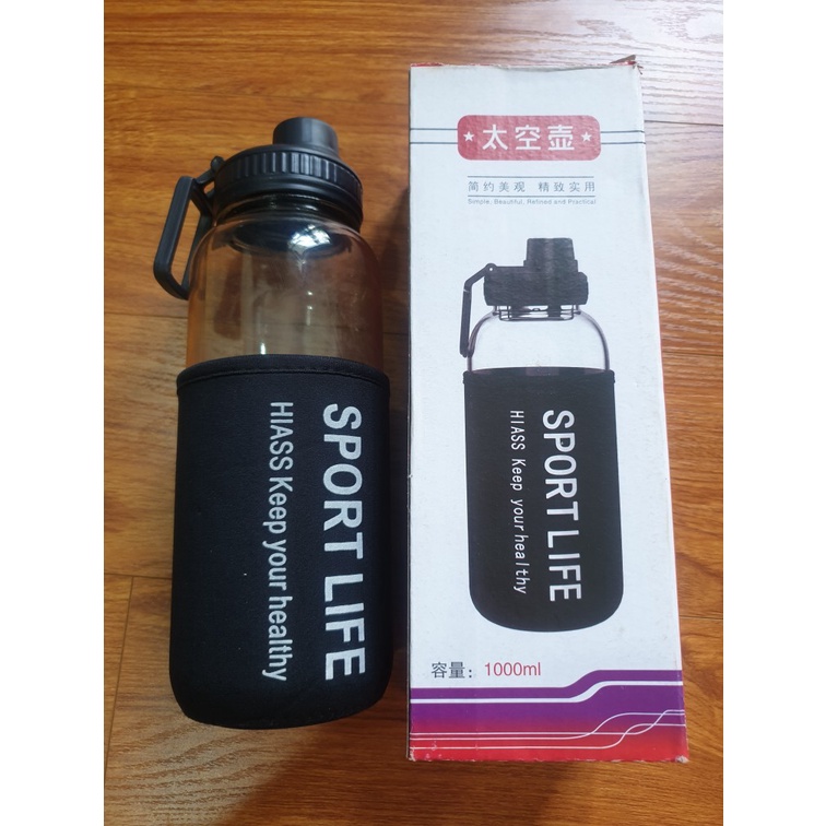 Bình nước thuỷ tinh SportLife 1 lít và 750ml kèm túi chống sốc