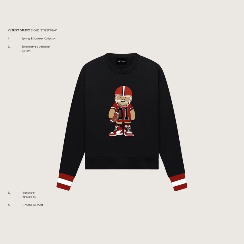 Áo Sweatshirt VETENO In Gấu Bóng Bầu Dục