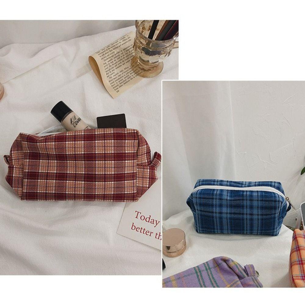 PEWANY Túi Đựng Bút / Mỹ Phẩm Để Bàn Kẻ Sọc Caro Phong Cách Hàn Quốc