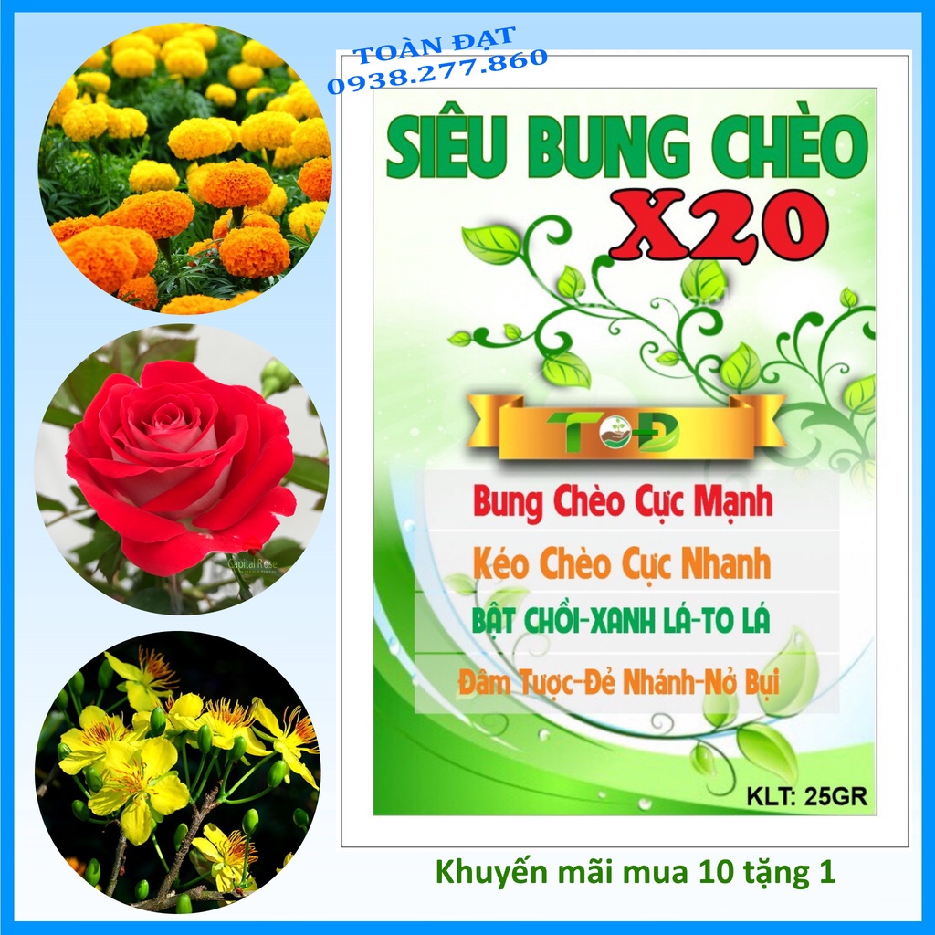 Phân Bón Siêu Bung Chèo Vọt Đọt (gói 25g), Bật chồi nhanh, đâm tược mạnh dùng cho vạn thọ, hoa kiểng, rau màu..