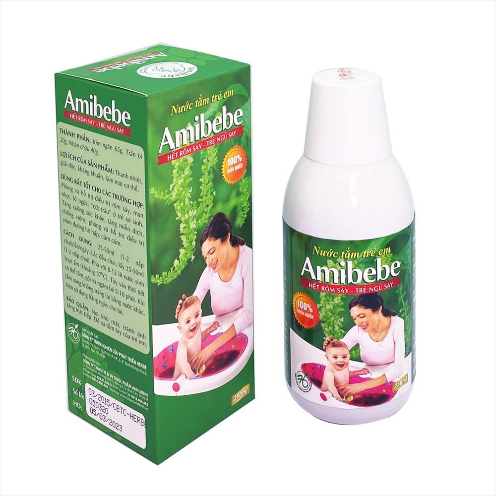Nước tắm trẻ em Amibebe Herbe ngăn ngừa rôm sẩy, mụn nhọt, lở ngứa (250ml)