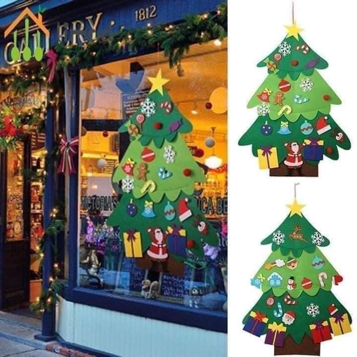 Cây thông noel dán tường bằng vải dạ tặng kèm phụ kiện trang trí, Cây Thông giáng sinh kèm phụ kiện
