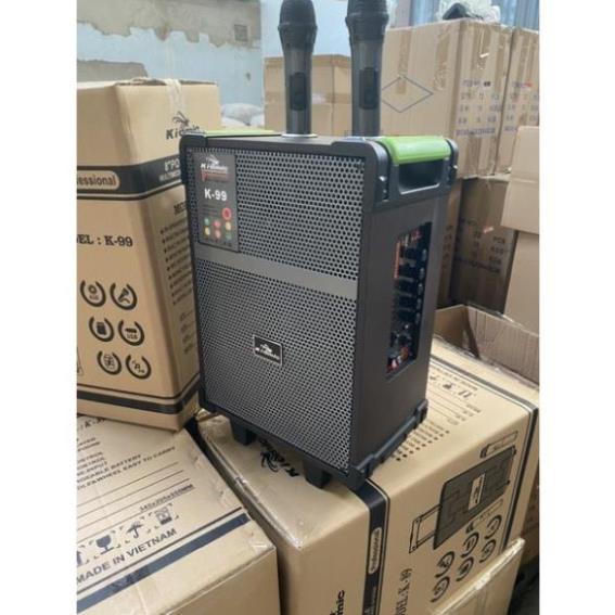 0357628205 loa kéo K99 2 tấc thùng gỗ kèm 2 micro không dây 0357628205