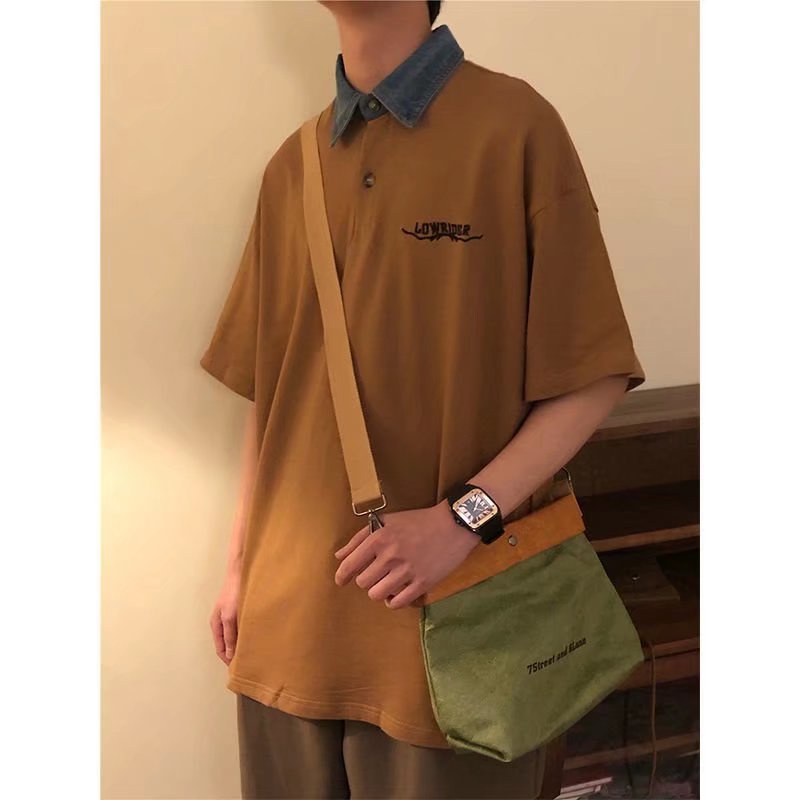 Áo polo Tay Lửng Dáng Rộng Phong Cách Hàn Quốc Thời Trang Mùa Hè Hàng Mới 2022 Dành Cho Bạn Nam Cỡ M-2XL