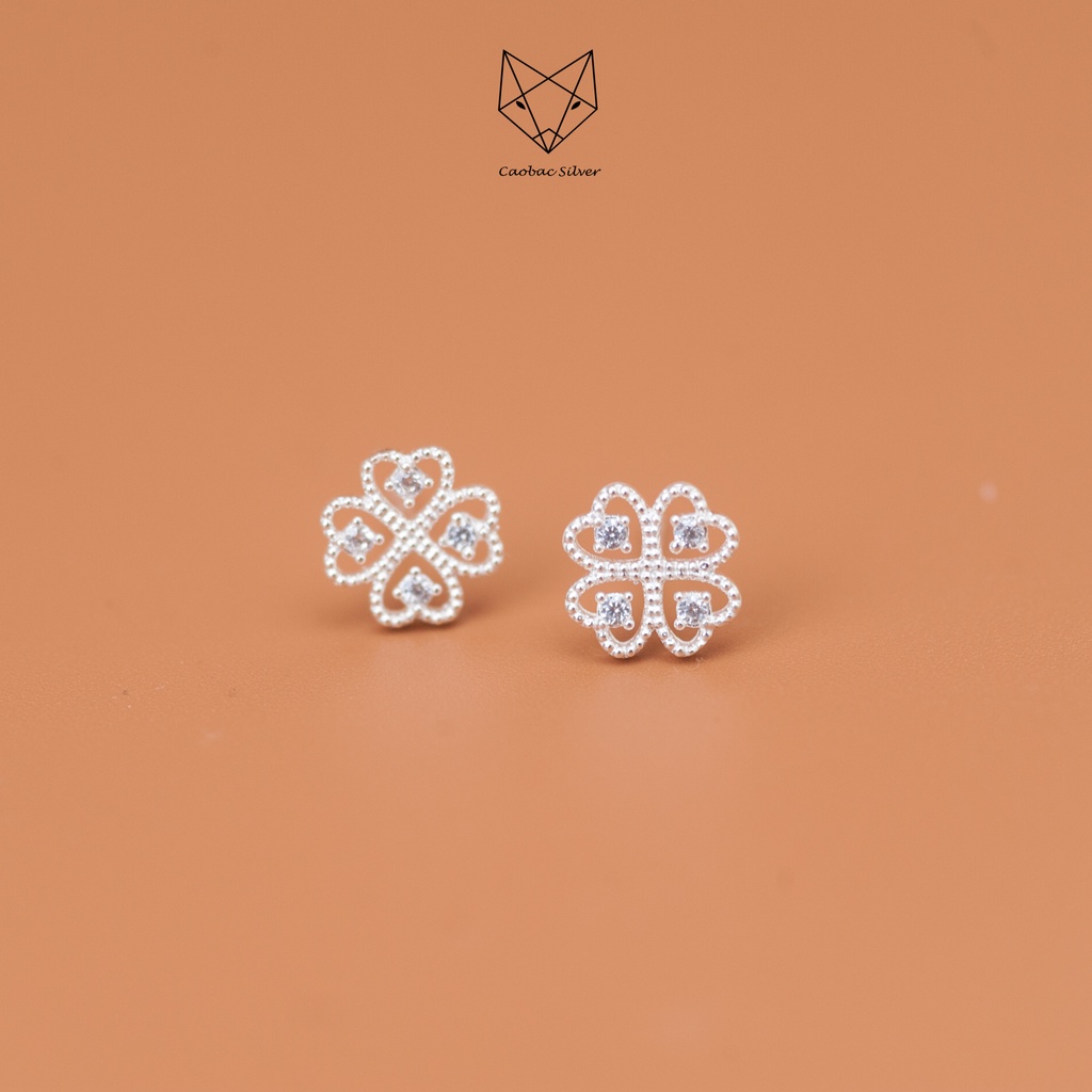 Khuyên Tai Bạc Ta Nữ Cao Cấp CaoBac Silver Hình Bông Hoa Bốn Lá Rỗng Đáng Yêu , Xinh Xắn Dành Tặng Cho Bạn Nữ