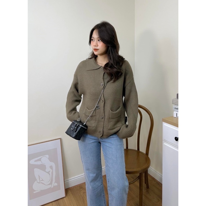 Áo cardigan - 23635 - cổ bẻ - 2 túi