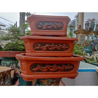 chậu gốm chữ nhật đỏ nhật