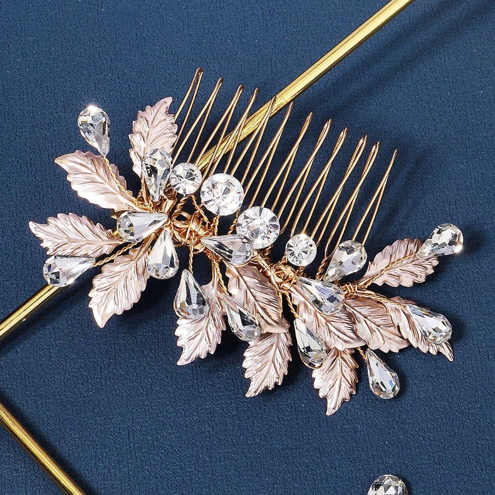 LEILY Lược Cài Tóc Hình Hoa Lá Đính Đá Lấp Lánh Cho Cô Dâu Ngày Cưới|Phụ Kiện Trang Trí Tóc Xinh Xắn Chất Lượng