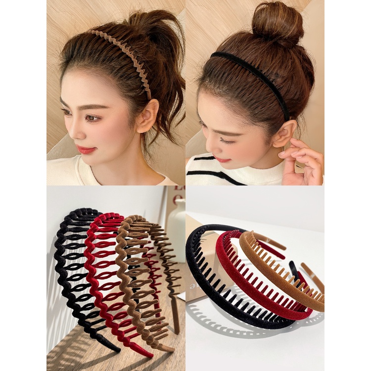 Băng Đô Gợn Sóng Màu Trơn Chống Trượt Có Răng Phong Cách Nhật Hàn Đơn Giản