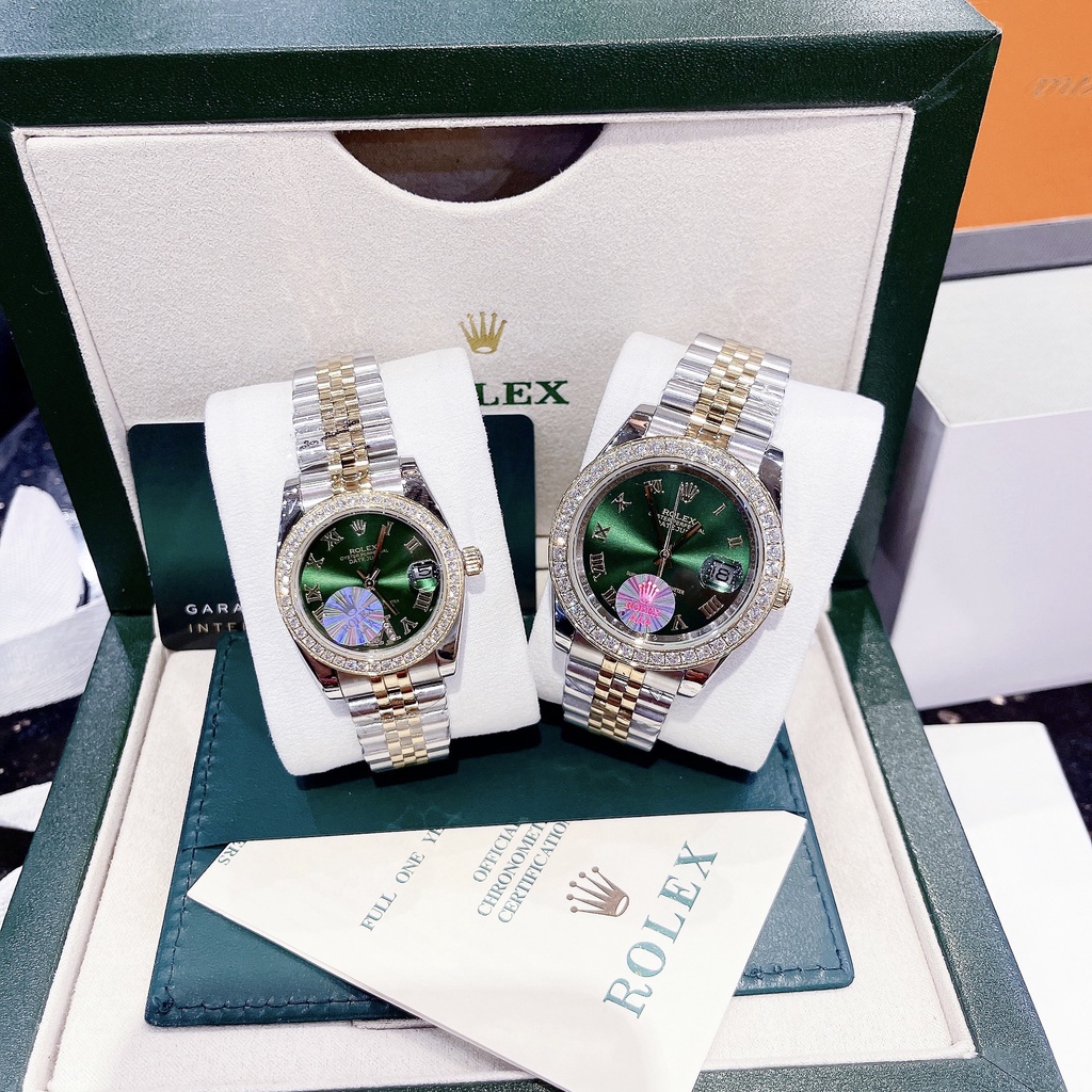 Đồng hồ nam nữ cặp đôi, đồng hồ đeo tay ROLEX nam nữ, máy cơ Automatic, full box cao cấp chính hãng màu xanh siêu sang