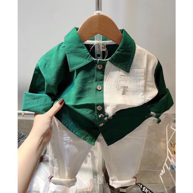 Set áo sơ mi phối màu  + quần thô
