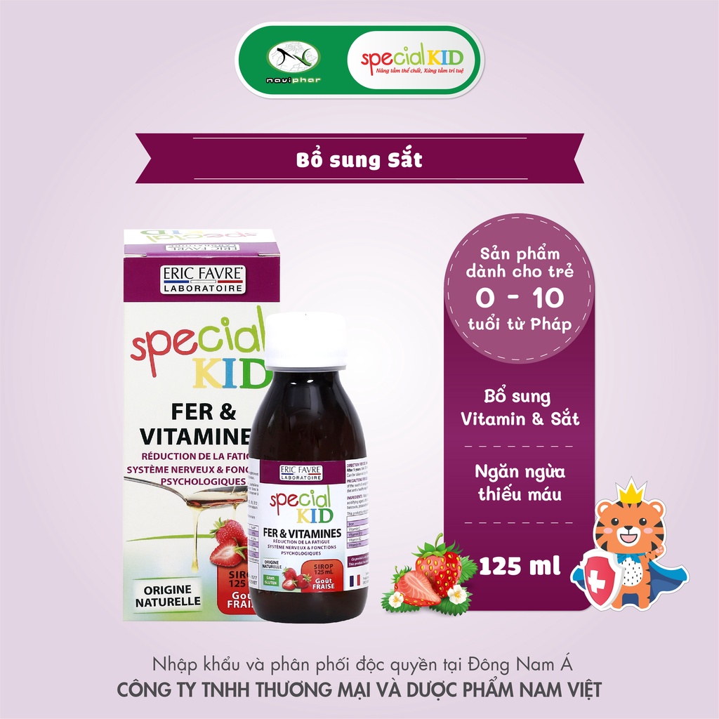 Siro giảm nguy cơ thiếu máu, bổ sung Sắt và Vitamin thiết yếu - Special Kid Fer & Vitamine - 125ml [Eric Favre - Pháp]