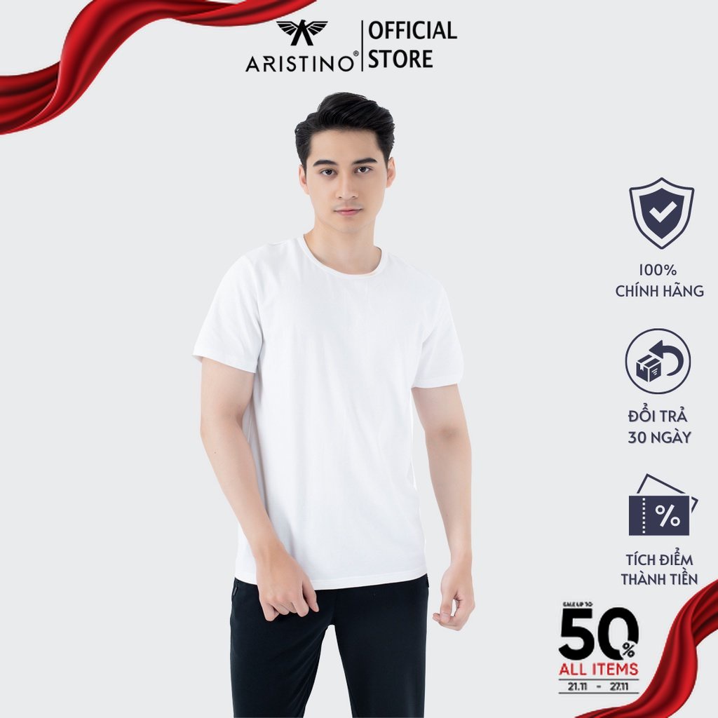 Áo thun trắng mặc lót trong Aristino kiểu dáng basic chất liệu cotton mềm mại thấm hút mồ hôi vượt trội - IC22