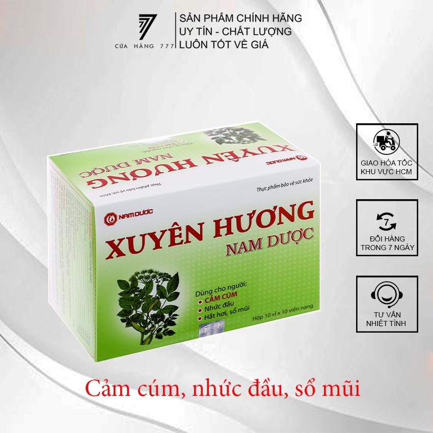 Xuyên hương Nam Dược hỗ trợ giải cảm - giảm nhức đầu chóng mặt - giảm mệt mỏi do cảm cúm - hộp 10 vỉ x 10 viên nang