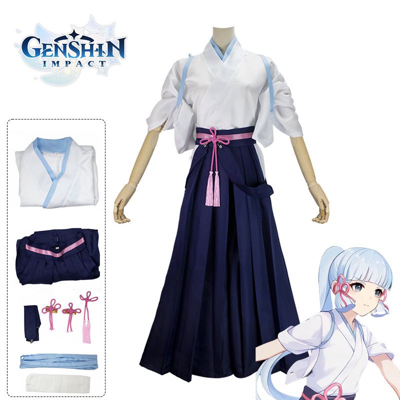 Genshin Impact Kamisato Ayaka Cosplay Kimono Game Costume Woman and Man Kendo Clothing Princess Ggret Wig Headgear