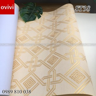 Giấy dán tường phòng thờ hoa văn 3d nổi đẹp, giấy dán tường lụa khồng keo khổ 53cm