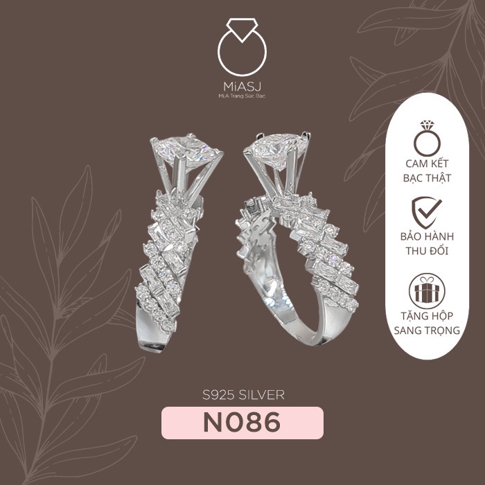 Nhẫn bạc Ý Italy S925 hột cao đá miễn phí xi kim cao cấp N086 | Mi.A Trang sức bạc