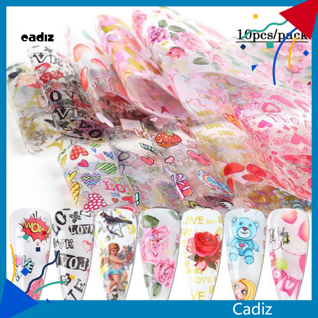 Bộ 10 Miếng Dán Trang Trí Móng Tay Hình Hoa Hồng Chống Rơi