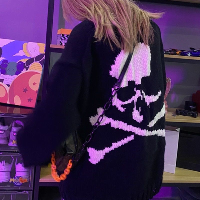 Áo len sweater đầu lâu xương chéo xu hướng streetwear thu đông - áo len nam nữ phong cách đường phố